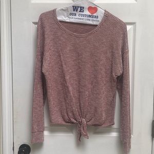 Striped Front Tie Sweater